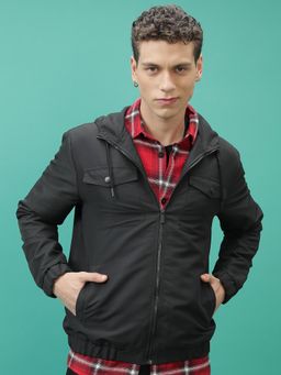 HIGHLANDER - Men Black Solid Bomber Jacket