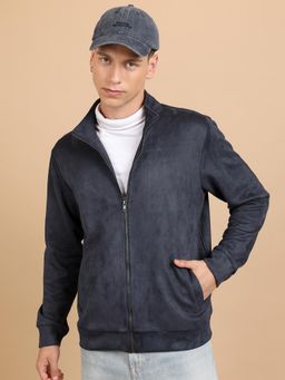 HIGHLANDER - Men Navy Blue Solid Bomber Jacket