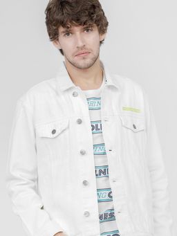HIGHLANDER - Men White Solid Denim Jacket