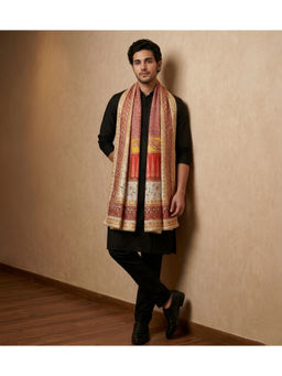MUFFLY - Men Woven Jacquard Bamboo Silk Dupatta with Lace Border