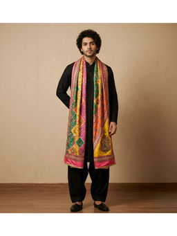 MUFFLY - Men Woven Jacquard Bamboo Silk Dupatta with Lace Border