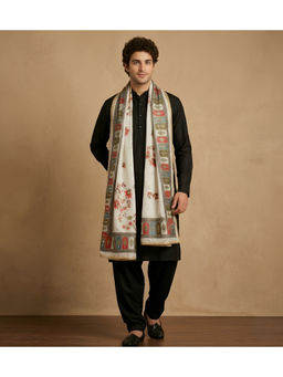 MUFFLY - Men Woven Jacquard Bamboo Silk Dupatta with Lace Border