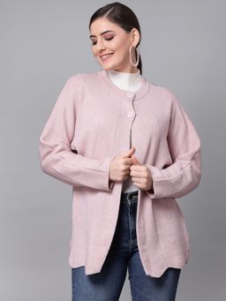 Mafadeny - Women Solid Long Sleeves Round Neck Viscose Peach Winter Shrug