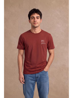 Peter England - Men's Red Print Round Crew Neck T-Shirt