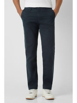 Peter England - Men's Navy Solid Smart Slim Fit Trousers