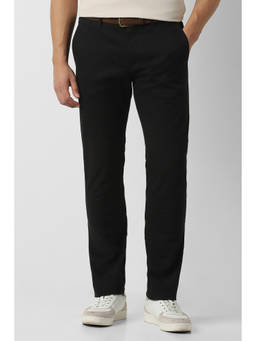 Peter England - Men's Black Solid Slim Fit Trousers