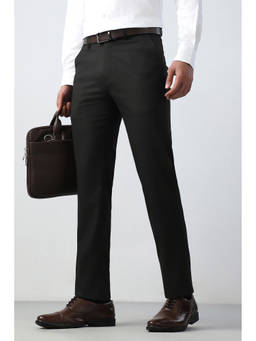 Peter England - Men's Black Textured Trousers