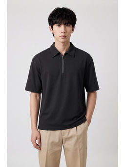 Peter England - Men's Black Solid Polo T-Shirt Neck T-Shirt