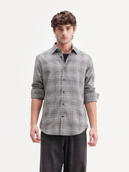 Rare Rabbit - Men'S Act Grey Cotton Spread Collar Button Regular Checked Shirt