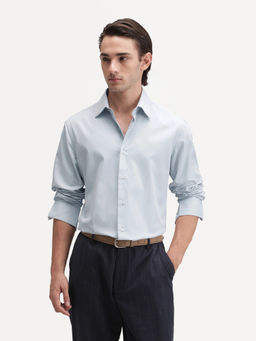 Rare Rabbit - Men'S Alvor Dusky Blue Polyester Blend Regular Plain Shirt