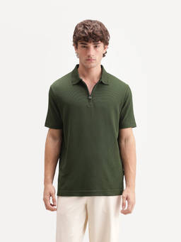 Rare Rabbit - Men'S Arto Green Polyester Blend Spread Collar Regular Plain Polo T-Shirt