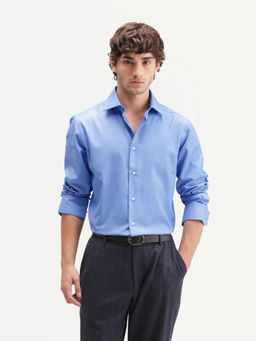 Rare Rabbit - Men'S Avn Primary Blue Polyester Blend Regular Plain Shirt