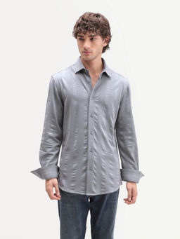Rare Rabbit - Men'S Avor Dusky Blue Cotton Blend Spread Collar Regular Fit Striped Shirt