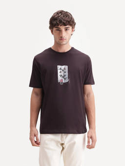 Rare Rabbit - Men'S Barkley Dark Maroon Cotton Blend Graphic Print T-Shirt