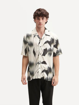 Rare Rabbit - Men'S Baxi Primary Off White Viscose Abstract Print Shirt