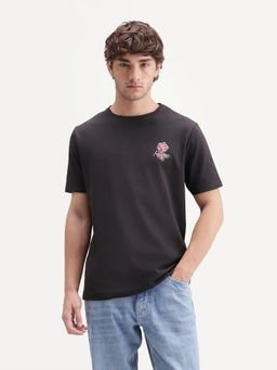 Rare Rabbit - Men'S Bolton Black Cotton Blend Crew Neck Regular Graphic Print T-Shirt
