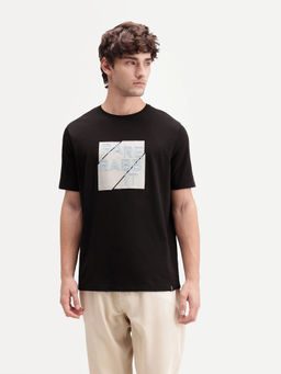 Rare Rabbit - Men'S Brett Dark Brown Cotton Blend Crew Neck Regular Graphic Print T-Shirt