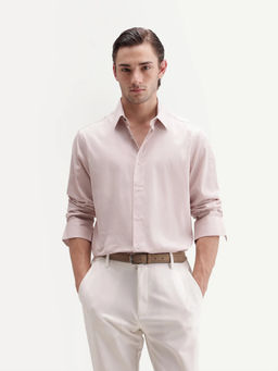 Rare Rabbit - Men'S Clade Light Pink Cotton Spread Collar Button Regular Plain Shirt
