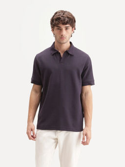 Rare Rabbit - Men'S Claws Dark Purple Cotton Blend Jonny Collar Regular Plain Polo T-Shirt