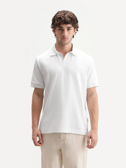 Rare Rabbit - Men'S Claws Primary White Cotton Blend Plain Polo T-Shirt