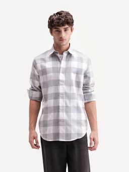 Rare Rabbit - Men'S Cront Grey Cotton Blend Spread Collar Regular Checked Shirt