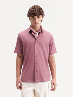 Rare Rabbit - Men'S Darvin Dark Pink Polyester Blend Spread Collar Regular Fit Plain Shirt