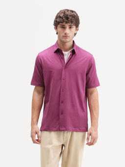 Rare Rabbit - Men'S Darvin Magenta Polyester Blend Spread Collar Regular Fit Plain Shirt