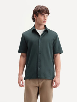Rare Rabbit - Men'S Davin-S Dark Green Cotton Blend Fit Textured Shirt