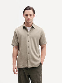 Rare Rabbit - Men'S Davin-S Light Green Cotton Blend Fit Textured Shirt
