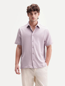 Rare Rabbit - Men'S Davin-S Light Lavender Cotton Blend Fit Textured Shirt