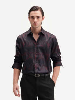 Rare Rabbit - Men'S Deco Dark Black Cotton Button Regular Fit Decorative Print Shirt