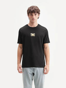 Rare Rabbit - Men'S Deco Black Cotton Blend Crew Neck Regular Graphic Print T-Shirt
