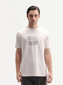 Rare Rabbit - Men'S Draker Primary Off White Cotton Blend Graphic Print T-Shirt