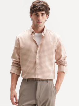 Rare Rabbit - Men'S Drak Dark Pink Spread Collar Button Regular Checked Shirt