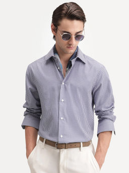 Rare Rabbit - Men'S Drvex Navy Polyester Blend Button Regular Fit Checked Shirt