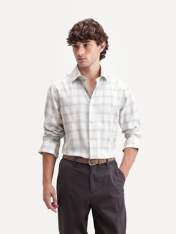 Rare Rabbit - Men'S Enar White Polyester Blend Button Regular Fit Checked Shirt
