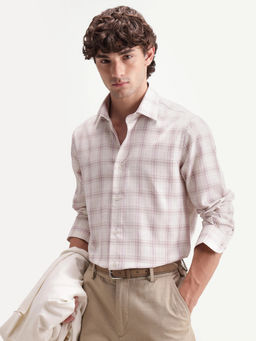 Rare Rabbit - Men'S Enar White Polyester Blend Button Regular Fit Checked Shirt