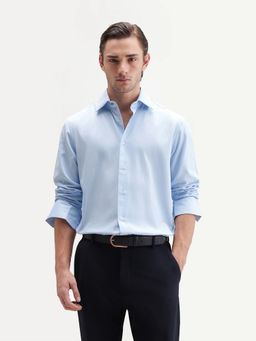 Rare Rabbit - Men'S Ervan Blue Polyester Blend Regular Plain Shirt
