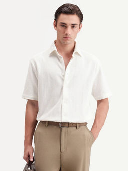 Rare Rabbit - Men'S Ester White Cotton Button Relaxed Fit Jacquard Shirt