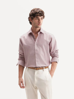 Rare Rabbit - Men'S Evaro Dusky Red Cotton Blend Regular Striped Shirt