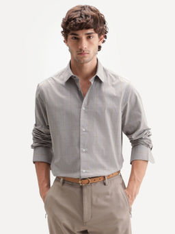 Rare Rabbit - Men'S Fate Grey Cotton Spread Collar Regular Checked Shirt