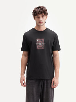 Rare Rabbit - Men'S Froch Black Cotton Blend Crew Neck Regular Graphic Print T-Shirt