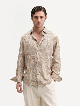 Rare Rabbit - Men'S Gota Dusky Beige Viscose Regular Paisley Print Shirt
