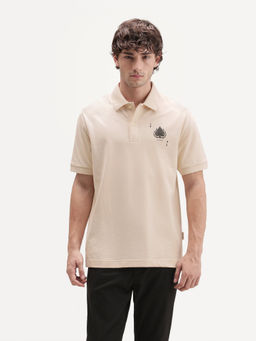 Rare Rabbit - Men'S Grant Light Beige Cotton Blend Plain Polo T-Shirt