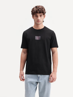 Rare Rabbit - Men'S Helo Black Cotton Blend Crew Neck Regular Graphic Print T-Shirt