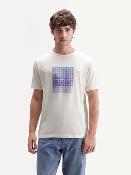 Rare Rabbit - Men'S Henman Primary Off White Cotton Blend Graphic Print T-Shirt