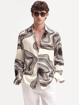 Rare Rabbit - Men'S Hoko Primary Off White Viscose Abstract Print Shirt