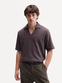 Rare Rabbit - Men'S Jawal-A26 Dark Grey Cotton Blend Plain Polo T-Shirt