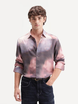 Rare Rabbit - Men'S Kale Dusky Brown Viscose Blend Button Regular Fit Abstract Print Shirt