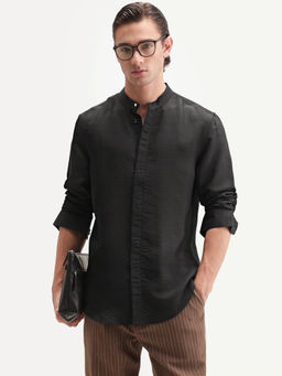 Rare Rabbit - Men's Kent C Primary Black Viscose Blend Plain Shirt